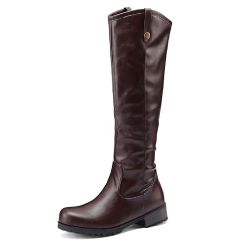 Klarmar Knee High Damen Runde Zehen Zip Reitstiefel Niedrige Absatz Motorradstiefel Komfort Draußen Winter Overknees Stiefel Braun Gr 38 EU/39 Asiatisch/24.5Cm Klarmar Knee High Damen Runde Zehen Zip Reitstiefel Niedrige Absatz Motorradstiefel Komfort Draußen Winter Overknees Stiefel Braun Gr 38 EU/39 Asiatisch/24.5Cm von Klarmar