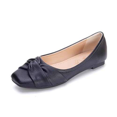 Klarmar Komfort Flach Schuhe Damen Ohne Verschluss Pumps Weit Fit Arbeit Dolly Square Toe Slippers Comfy Loafer Ballerina Bogen Süß Schwarz Gr 45 EU/47 Asiatisch/28.5CM von Klarmar