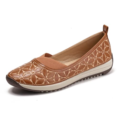 Klarmar Leisure Glitzersteine Flach Schuhe Damen Runde Zehen Loafer Runde Zehen Leisure Ohne Verschluss Arbeit Schuhe Braun Gr 40.5 EU/42 von Klarmar