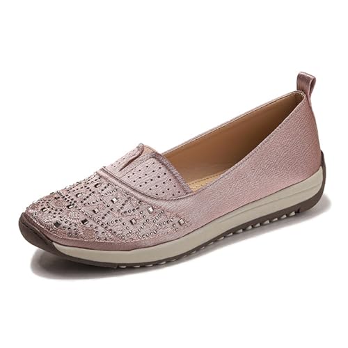 Klarmar Leisure Glitzersteine Flach Schuhe Damen Runde Zehen Loafer Runde Zehen Leisure Ohne Verschluss Arbeit Schuhe Pink Gr 36.5 EU/37 von Klarmar