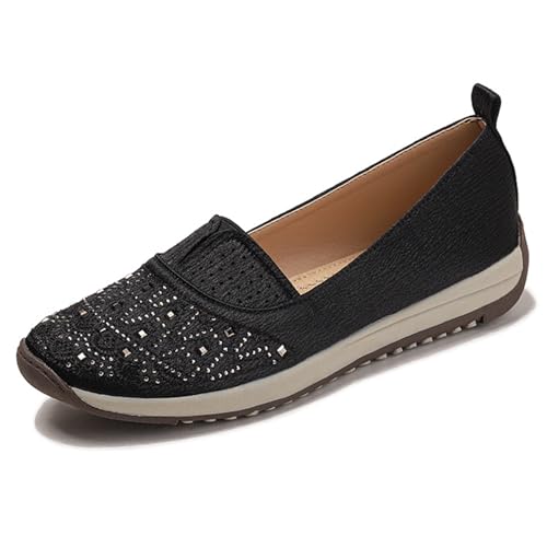 Klarmar Leisure Glitzersteine Flach Schuhe Damen Runde Zehen Loafer Runde Zehen Leisure Ohne Verschluss Arbeit Schuhe Schwarz Gr 39 EU/40 von Klarmar