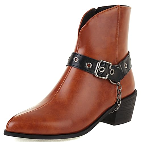 Klarmar Low Blockabsatz Stiefeletten Damen Pointed Toe Warm Schnalle Klassische Retro Stiefeletten Equestrian Stiefeletten Gelb Gr 39 EU/40 von Klarmar