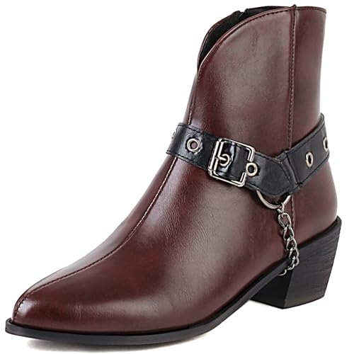 Klarmar Low Blockabsatz Stiefeletten Damen Pointed Toe Warm Schnalle Klassische Retro Stiefeletten Equestrian Stiefeletten Rot Gr 36.5 EU/37 Klarmar Low Blockabsatz Stiefeletten Damen Pointed Toe Warm Schnalle Klassische Retro Stiefeletten Equestrian Stiefeletten Rot Gr 36.5 EU/37 von Klarmar