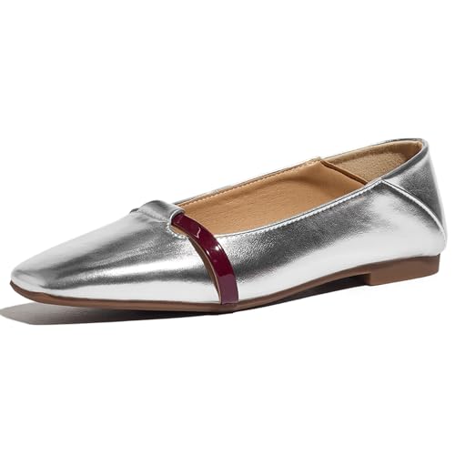 Klarmar Mary Jane Damen Flach Schuhe Pump Square Toe Party Dolly Schuhe Bride Comfy Buro Silber Gr 36.5 EU/37 von Klarmar