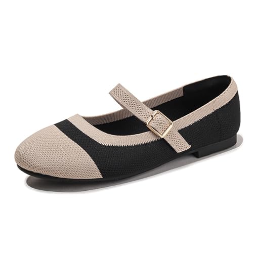 Klarmar Mary Jane Flach Schuhe Damen Dolly Comfy Strickented Schuhe Runde Zehen Comfy Lofers Mary Jane Schwarz Gr 40 EU/41 von Klarmar
