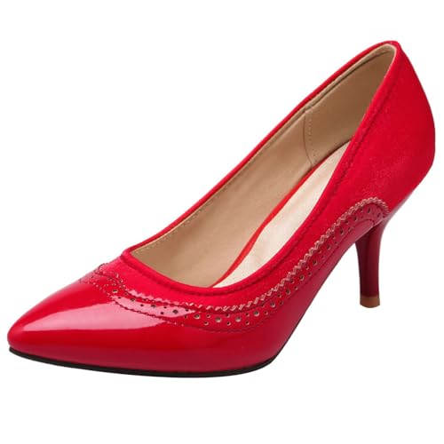 Klarmar Mitte Absatz Pointed Toe Pump Damen Stilettos Hochzeit High Schuhe Brogue Rot Gr 37 EU/38 von Klarmar