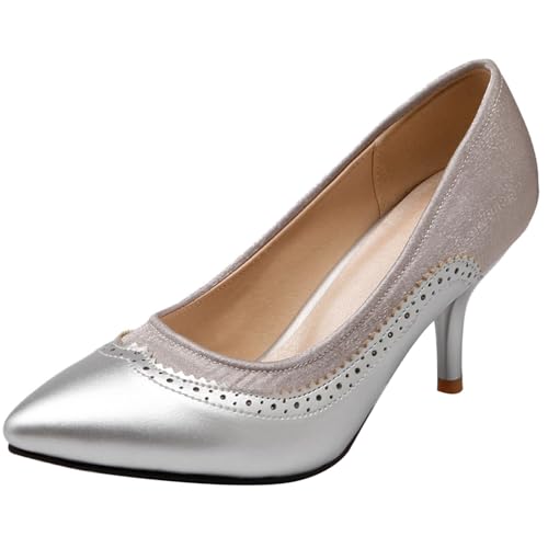 Klarmar Mitte Absatz Pointed Toe Pump Damen Stilettos Hochzeit High Schuhe Brogue Silber Gr 41 EU/43 Klarmar Mitte Absatz Pointed Toe Pump Damen Stilettos Hochzeit High Schuhe Brogue Silber Gr 41 EU/43 von Klarmar