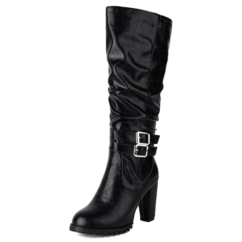 Klarmar Mittelhohe Stiefel Runde Zehen Warm Fell Lockere Stiefel Runde Zehen Winter Loose Mittelhohe Stiefel Elegant Zip Knee High Schwarz Gr 36 EU/23CM von Klarmar