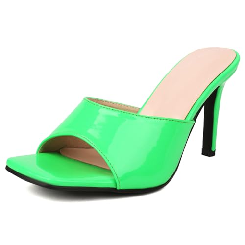Klarmar Mule Stilettos Damen Weit Fit Höhe Ferse Pantoffeln Ohne Verschluss Square Toe Hausschuhe Pantoffeln Sandals Elegant Grün Gr 41 EU/43 von Klarmar