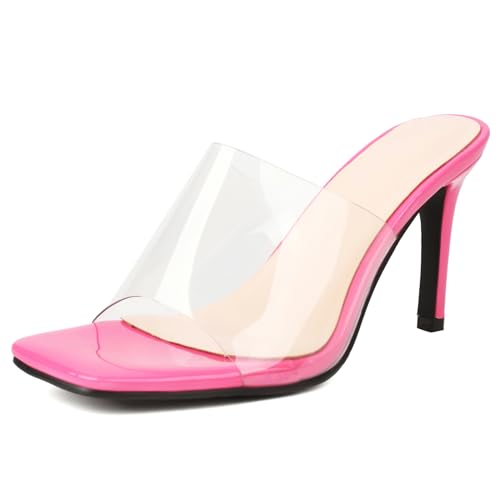 Klarmar Mule Stilettos Damen Weit Fit Höhe Ferse Pantoffeln Ohne Verschluss Square Toe Hausschuhe Pantoffeln Sandals Elegant Rose Gr 40 EU/41 von Klarmar