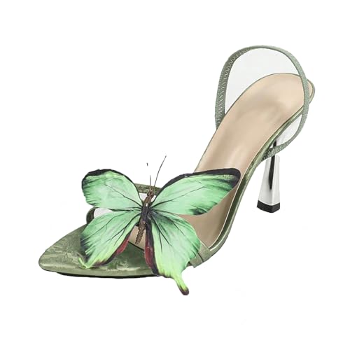Klarmar Ohne Verschluss Stilettos Damen Butterfly Sommer Höhe Ferse Mode Klassische Pointed Toe Stilettos Sommer Prom Blumes Sandalen Grün Gr 36.5 EU/37 von Klarmar