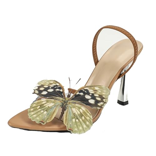 Klarmar Ohne Verschluss Stilettos Damen Butterfly Sommer Höhe Ferse Mode Klassische Pointed Toe Stilettos Sommer Prom Blumes Sandalen Grün Gr 38 EU/39 von Klarmar