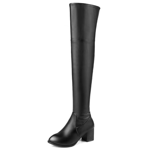 Klarmar Overknee Stiefel Damen Blockabsatz Warm Overknees Stiefel Warm Winter Reitstiefel Klassische Reißverschlusss Schwarz Gr 36 EU von Klarmar