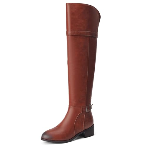 Klarmar Overknee Stiefel Damen Retro Stiefel Winter Overknees Braun Gr 46 EU/48 von Klarmar