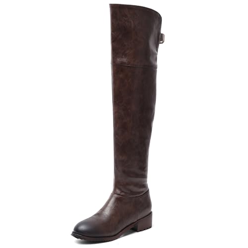 Klarmar Overknee Stiefel Damen Retro Stiefel Winter Overknees Braun Gr 46 EU/48 von Klarmar
