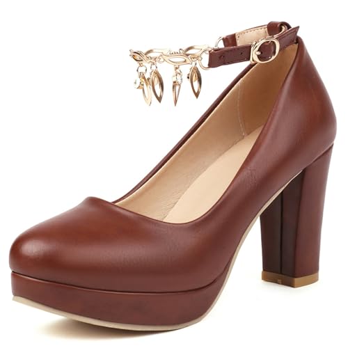 Klarmar Plateau Block High Schuhe Damen Strap Formal Schuhe Elegant Braun Gr 36.5 EU/37 Klarmar Plateau Block High Schuhe Damen Strap Formal Schuhe Elegant Braun Gr 36.5 EU/37 von Klarmar