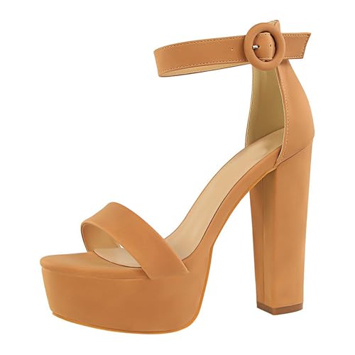 Klarmar Plateau High Sandalen Damen Knöchelriemchen Hochzeit Sandalen Mode Prom Sandalen Offene Zeh Hochzeit Sandals Braun Gr 37 EU/38 von Klarmar