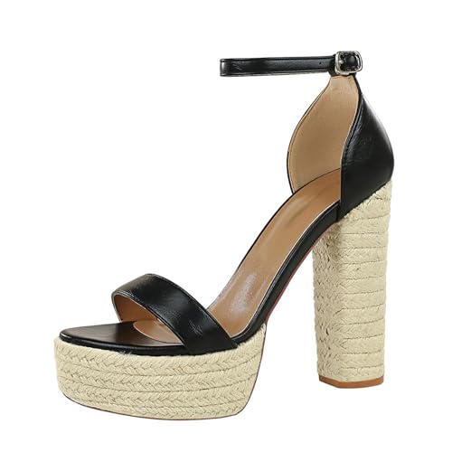 Klarmar Plateau High Sandalen Damen Knöchelriemchen Hochzeit Sandalen Mode Prom Sandalen Offene Zeh Hochzeit Sandals Schwarz Gr 34 EU von Klarmar