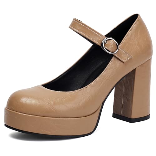 Klarmar Plateau High Schuhe Damen Runde Zehen Prom Schuhe Elegant Block High Schuhe Party Knöchelriemchen Aprikose Gr 36.5 EU/37 von Klarmar