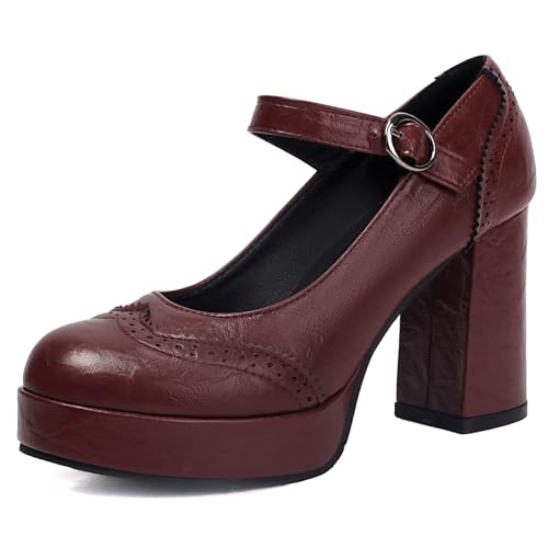 Klarmar Plateau High Schuhe Damen Runde Zehen Prom Schuhe Elegant Block High Schuhe Party Knöchelriemchen Rotwein Gr 38 EU/39 von Klarmar