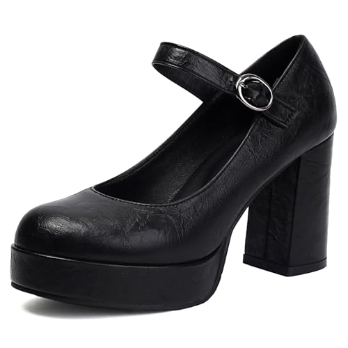 Klarmar Plateau High Schuhe Damen Runde Zehen Prom Schuhe Elegant Block High Schuhe Party Knöchelriemchen Schwarz Gr 36 EU von Klarmar
