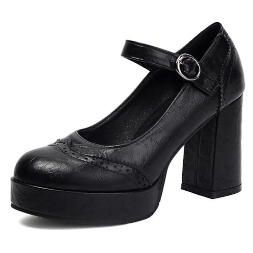 Klarmar Plateau High Schuhe Damen Runde Zehen Prom Schuhe Elegant Block High Schuhe Party Knöchelriemchen Schwarz Gr 37 EU/38 von Klarmar