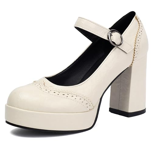 Klarmar Plateau High Schuhe Damen Runde Zehen Prom Schuhe Elegant Block High Schuhe Party Knöchelriemchen Weiß Gr 35 EU von Klarmar