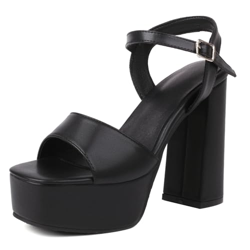 Klarmar Plateau Sandals Damen Offene Zeh Chunky High Sandalen Elegant Prom Sandals Knöchelriemchen Formal Sandalen Schwarz Gr 37 EU/38 von Klarmar