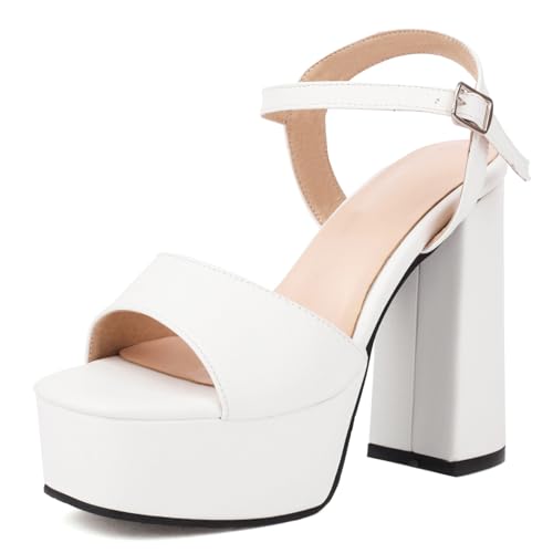 Klarmar Plateau Sandals Damen Offene Zeh Chunky High Sandalen Elegant Prom Sandals Knöchelriemchen Formal Sandalen Weiß Gr 40.5 EU/42 von Klarmar