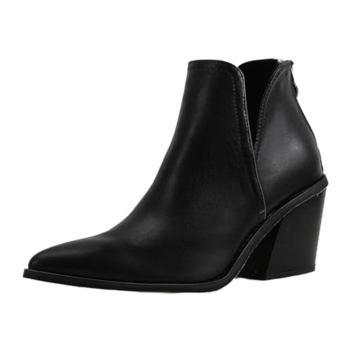 Klarmar Pointed Toe Ankle Stiefeletten Damen Blockabsatz Chelsea Stiefel Mode Kleid Stiefeletten Elegant Schwarz Gr 38 EU/39 von Klarmar