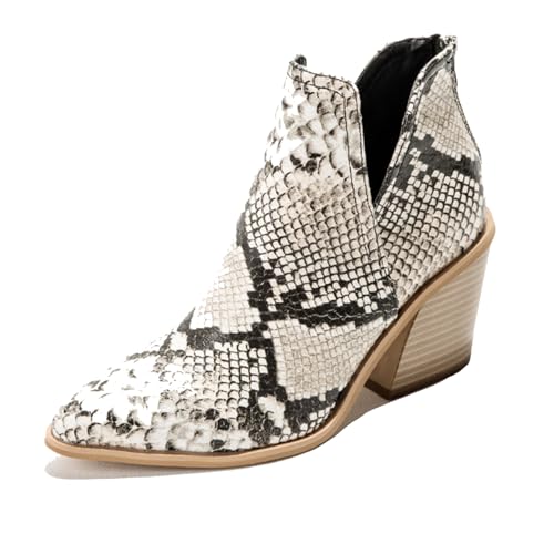 Klarmar Pointed Toe Ankle Stiefeletten Damen Blockabsatz Chelsea Stiefel Mode Kleid Stiefeletten Elegant Snakeskin Gr 40.5 EU/42 von Klarmar