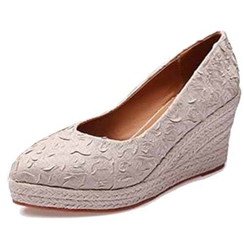 Klarmar Pointed Toe Espadrille Keilabsatzs Schuhe Damen High Schuhe Plateau Schuhe Wildleder Elegant Aprikose Gr 35 EU von Klarmar