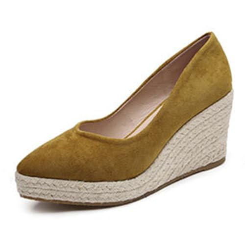 Klarmar Pointed Toe Espadrille Keilabsatzs Schuhe Damen High Schuhe Plateau Schuhe Wildleder Elegant Gelb Gr 34 EU von Klarmar