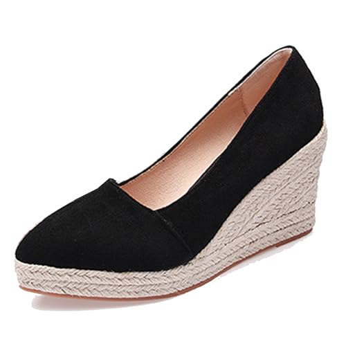 Klarmar Pointed Toe Espadrille Keilabsatzs Schuhe Damen High Schuhe Plateau Schuhe Wildleder Elegant Schwarz Gr 39 EU/40 von Klarmar