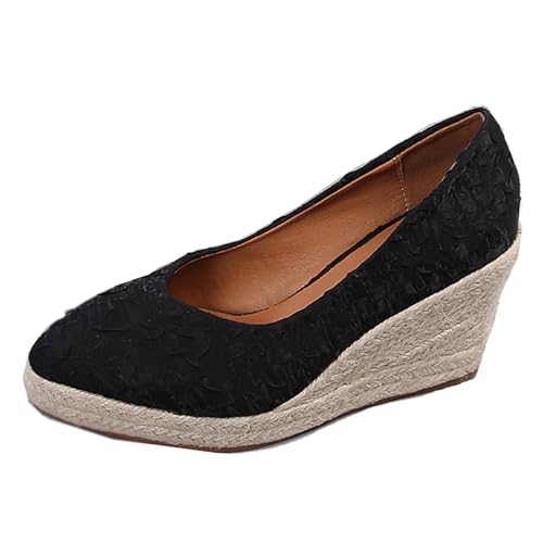 Klarmar Pointed Toe Espadrille Keilabsatzs Schuhe Damen High Schuhe Plateau Schuhe Wildleder Elegant Schwarz Gr 40.5 EU/42 von Klarmar