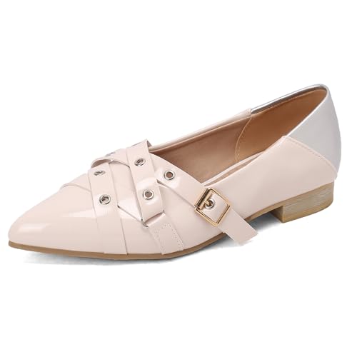 Klarmar Pointed Toe Flach Schuhe Damen Schnalle Loafer Ohne Verschluss Schuhe Klassische Arbeit Buro Pumps Mode Beige Gr 35 EU von Klarmar