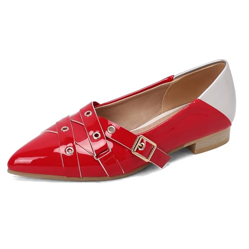 Klarmar Pointed Toe Flach Schuhe Damen Schnalle Loafer Ohne Verschluss Schuhe Klassische Arbeit Buro Pumps Mode Rot Gr 36 EU von Klarmar