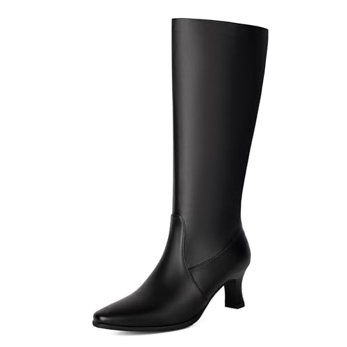 Klarmar Pointed Toe Kitten Stiefel Damen Halbschaft Stiefel Pelzgefüttert Mitte Absatz Mode Anzugstiefel Basic Buro Overknees Stiefel Schwarz Gr 37 EU/38 von Klarmar