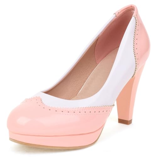 Klarmar Prom High Schuhe Damen Runde Zehen Elegant Plateau Party Klassische Ohne Verschluss Abend Höhe Ferse Pink Gr 36.5 EU/37 von Klarmar
