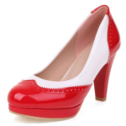 Klarmar Prom High Schuhe Damen Runde Zehen Elegant Plateau Party Klassische Ohne Verschluss Abend Höhe Ferse Rot Gr 36.5 EU/37 von Klarmar