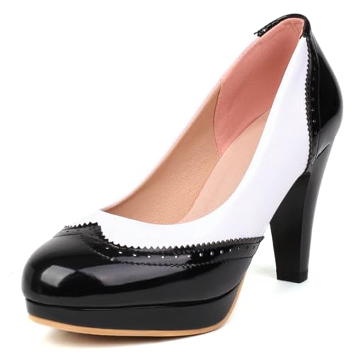 Klarmar Prom High Schuhe Damen Runde Zehen Elegant Plateau Party Klassische Ohne Verschluss Abend Höhe Ferse Schwarz Gr 33 EU von Klarmar