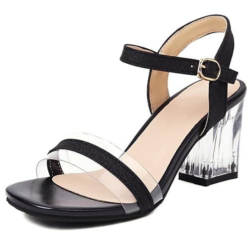 Klarmar Prom Sandals Damen Blockabsatz Offene Zeh Party-Sandales Party Prom Sandals Transparent Schwarz Gr 40 EU/41 von Klarmar