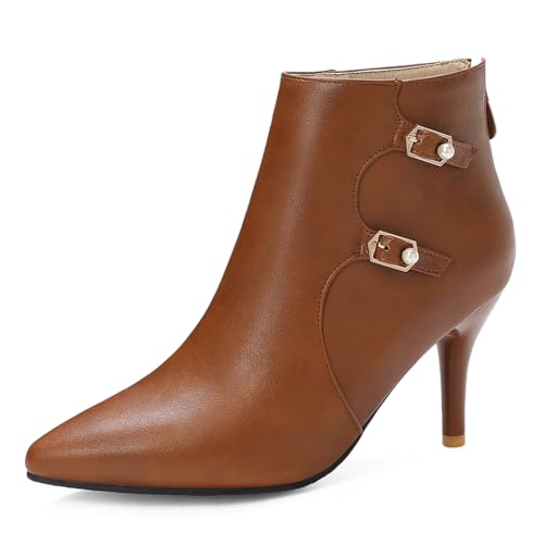 Klarmar Prom Stiletto Stiefel Damen Ankle Stiefeletten Pointed Toe Klassische Hochzeit Prom Stiefel Höhe Ferse Braun Gr 46 EU/48 Klarmar Prom Stiletto Stiefel Damen Ankle Stiefeletten Pointed Toe Klassische Hochzeit Prom Stiefel Höhe Ferse Braun Gr 46 EU/48 von Klarmar