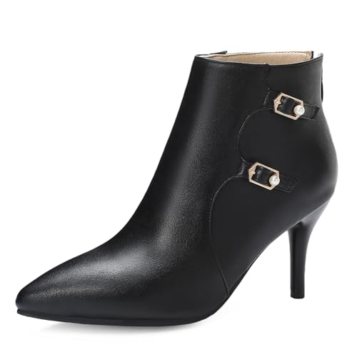 Klarmar Prom Stiletto Stiefel Damen Ankle Stiefeletten Pointed Toe Klassische Hochzeit Prom Stiefel Höhe Ferse Schwarz Gr 45 EU/47 von Klarmar