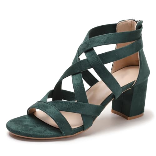 Klarmar Römersandalens Damen Block Sandalen Sommer Buro Schuhe Retro Sandals Prom Grün Gr 37 EU/38 von Klarmar