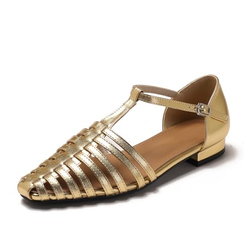 Klarmar Romisch Mules Damen Buro Sommer Geschlossen Sandals Mode Retro T-Strap Büro-Sandales Sommer Sandales Gold Gr 39 EU/40 Klarmar Romisch Mules Damen Buro Sommer Geschlossen Sandals Mode Retro T-Strap Büro-Sandales Sommer Sandales Gold Gr 39 EU/40 von Klarmar