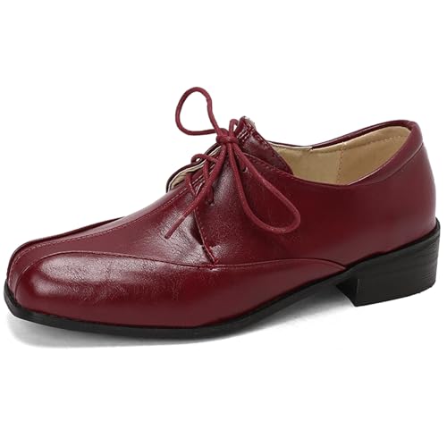Klarmar Runde Zehen Oxford Damen Schnüren Buro Block Schuhe Arbeit Comfy Low Hwwl Pump Rotwein Gr 41 EU/43 von Klarmar