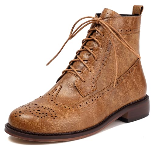 Klarmar Schnüren Ankle Stiefeletten Damen Retro Chukka Stiefel Blockabsatz Runde Zehen Stiefeletten Brogue Retro Braun Gr 42 EU/44 von Klarmar
