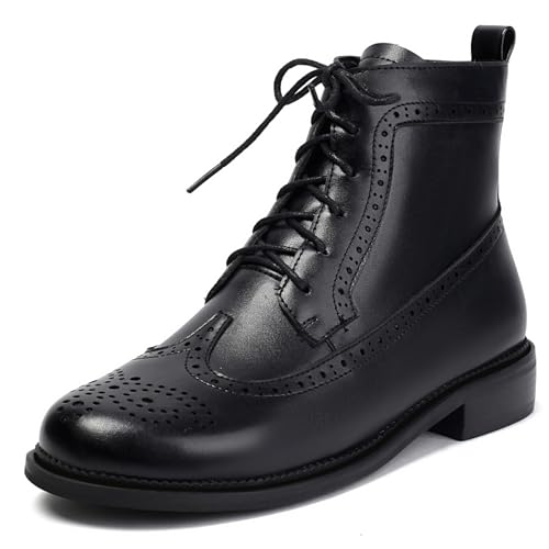 Klarmar Schnüren Ankle Stiefeletten Damen Retro Chukka Stiefel Blockabsatz Runde Zehen Stiefeletten Brogue Retro Schwarz Gr 36 EU von Klarmar