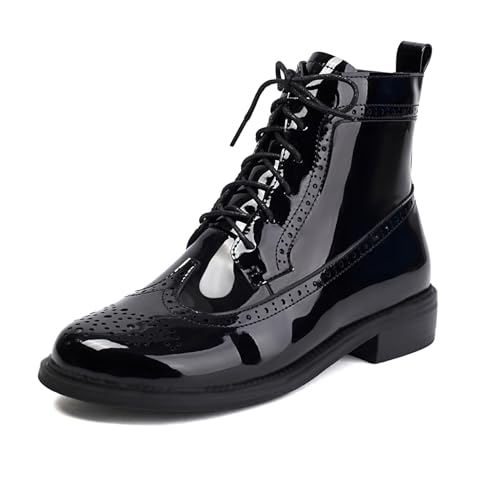 Klarmar Schnüren Ankle Stiefeletten Damen Retro Chukka Stiefel Blockabsatz Runde Zehen Stiefeletten Brogue Retro Schwarz Gr 36.5 EU/37 von Klarmar
